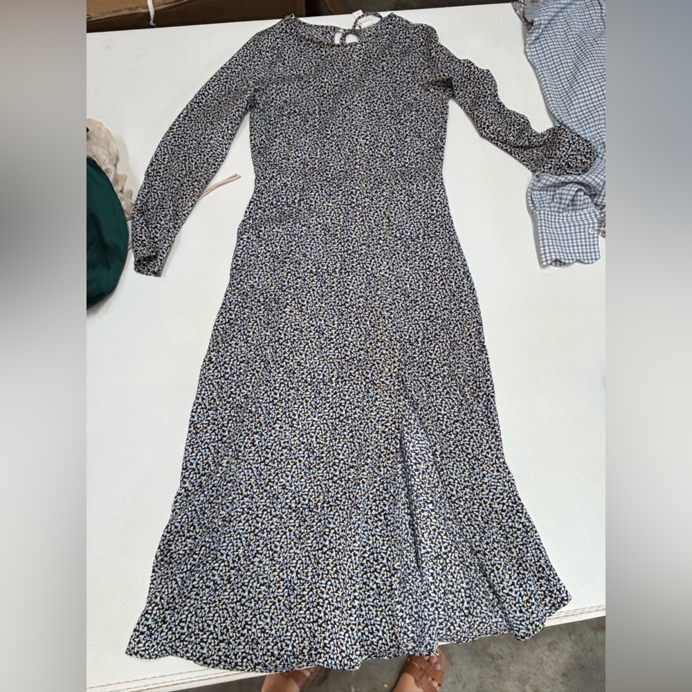 H&M Black and White Long Sleeve Floral Midi Dress